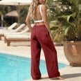 thumbnail image 4 of Siminsem Women's Cotton Linen Pants Elastic High Waist Wide Leg Casual Trousers with Pockets Loose Fit Flowy Palazzo Summer Beach Vacation Outfit for Women 2026, Brick Red, 2XL, 4 of 8