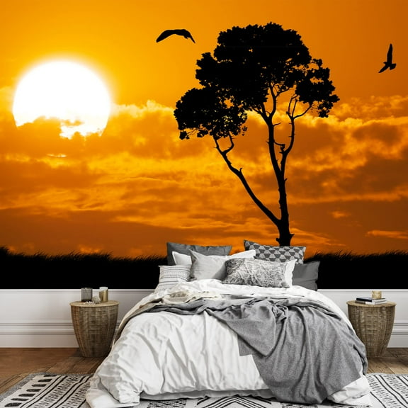 wall26 - Africa Safari Nature Sunset. Element of Design. - Removable Wall Mural | Self-Adhesive Large Wallpaper - 100x144 inches