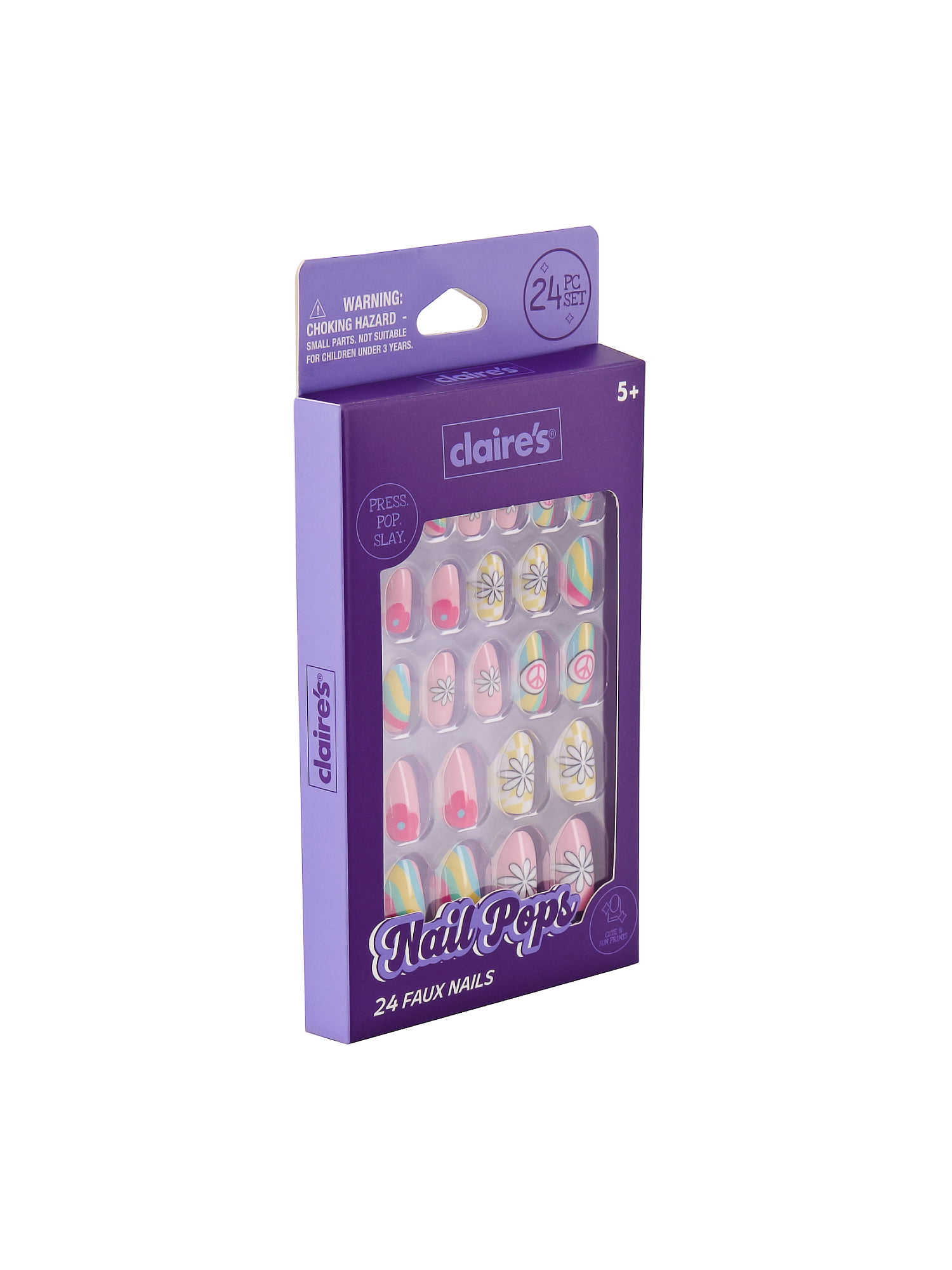 Claire's Peace Daisy Oval Shaped Press-on Nails, 24 Nails