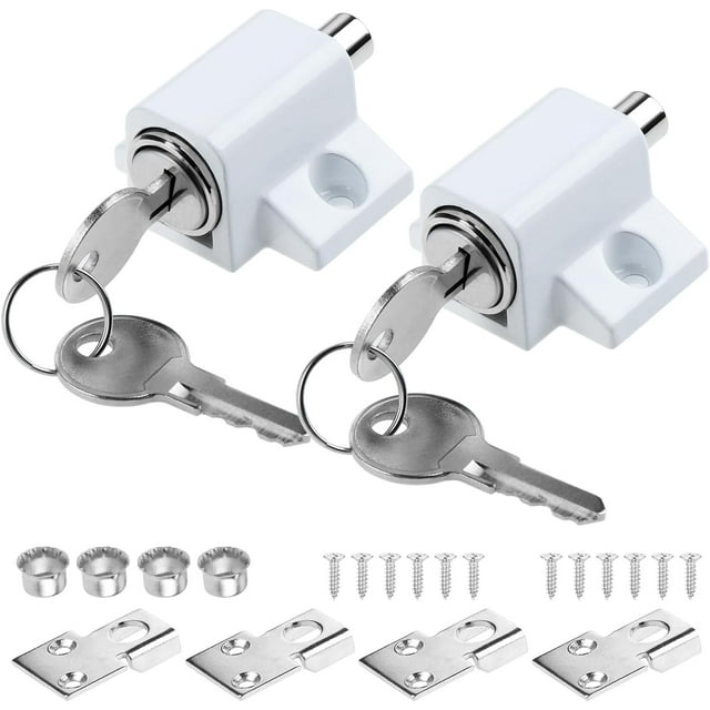2 x White Sliding Patio Door Locks Fixed Bolt Window Security Lock for Child Safety, White