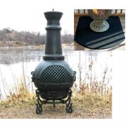 QBC Bundled Blue Rooster Gatsby Wood Burning Chiminea ALCH016AG-TBRC900HR Antique Green Color with Half Round Flexible Fire Resistant Chiminea Pads - Plus Free QBC Metal Chiminea Guide