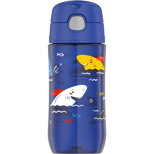 Thermos Kids Plastic Water Bottle with Spout, Sharks, 16 Fluid Ounces