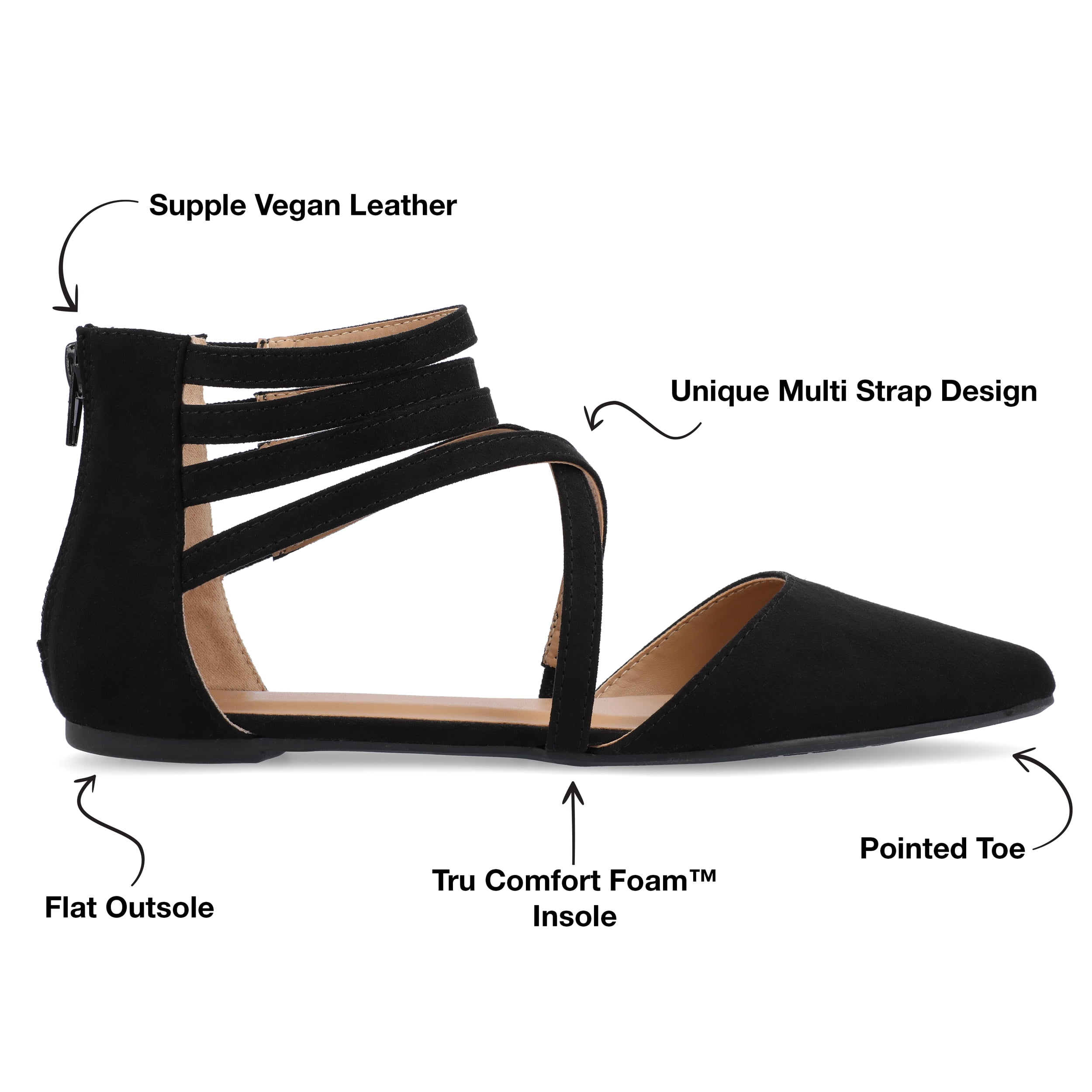 Journee Womens Marlee Back Heel Zip Pointed Toe Cage Flats