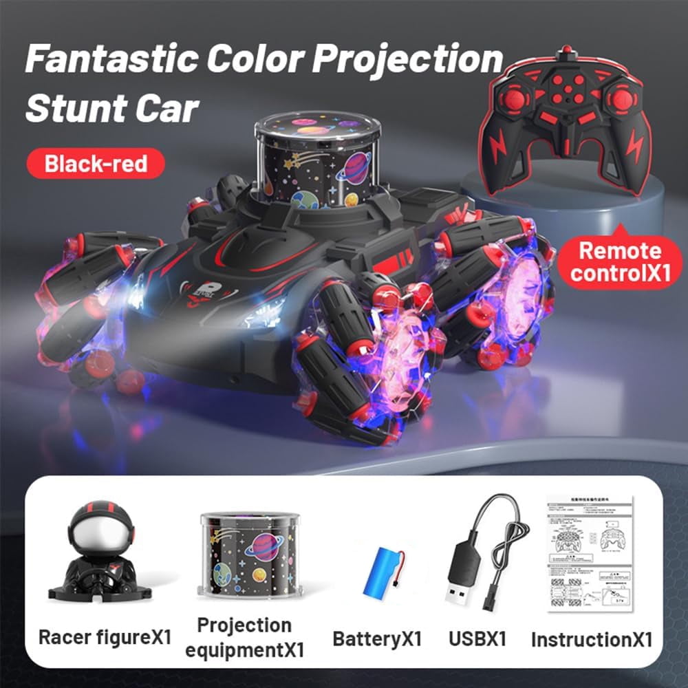 Lvelia Remote Control Cars,2.4Ghz RC Stunt Cars with Light Projection & Spray, 4WD off Road Drift Toys for Age 8-12 Kids Boys Birthday Gift