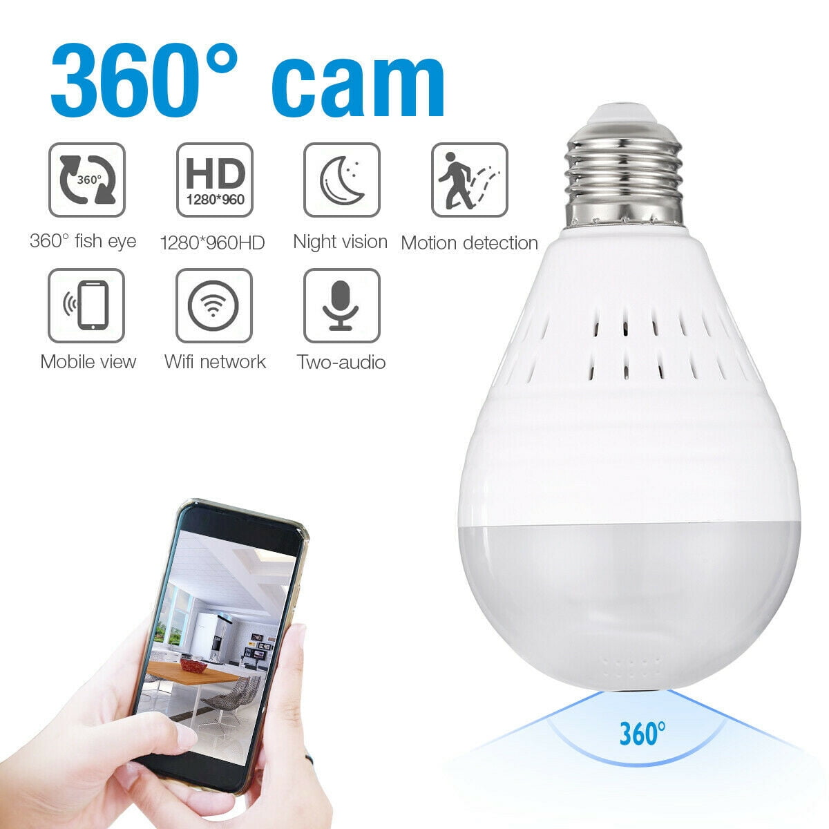 Home Security Cameras 360° Panoramic Hidden Wifi Camera Light Bulb HD