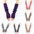 thumbnail image 2 of Koiauber Women Striped Elbow Gloves Knitted Arm Warmers Fingerless Gloves Stretchy Mittens with Thumb Hole, 2 of 8