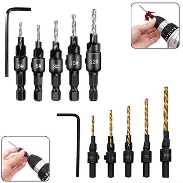 Countersink Drill Bit Set 5PCS 1/4 Inch Hex Shank Countersink Drill Bits Set With Low Friction Stop For Wo Counter Sink Drill Bits Wood