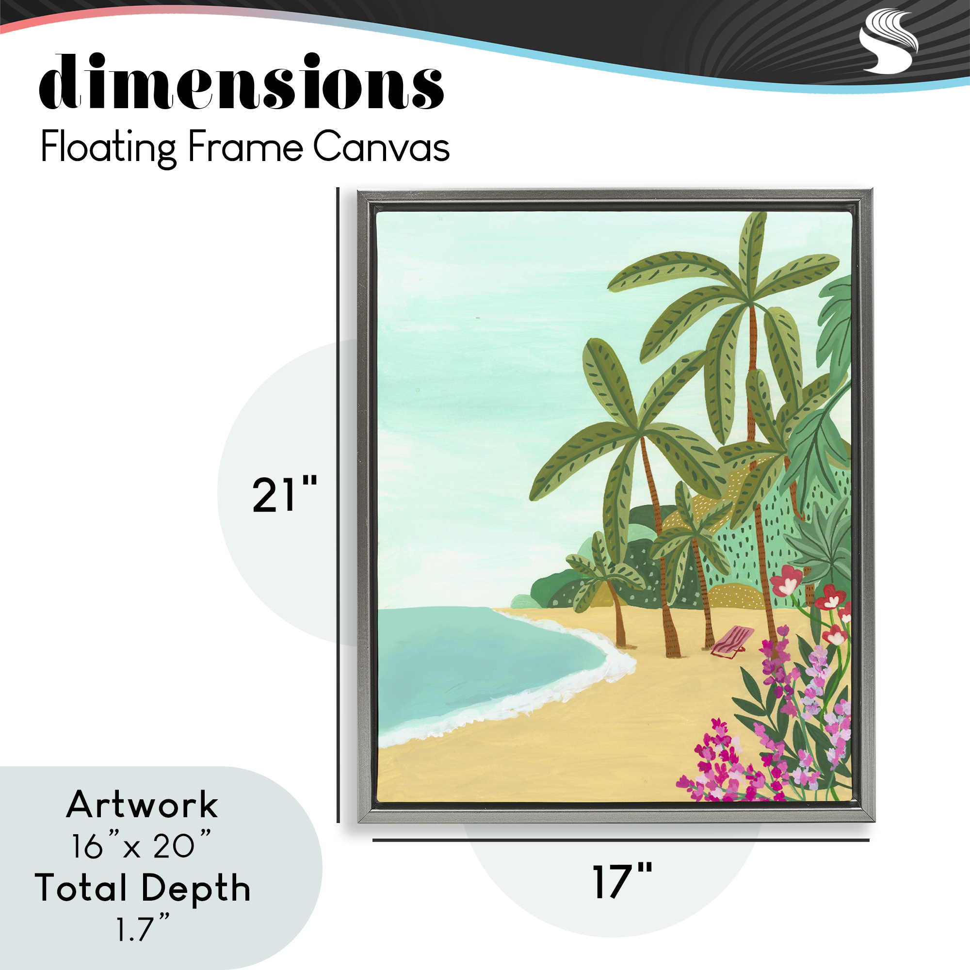 Palm Filled Shoreline Gray Framed Floater Canvas Wall Art, design by Nabeela Rumi