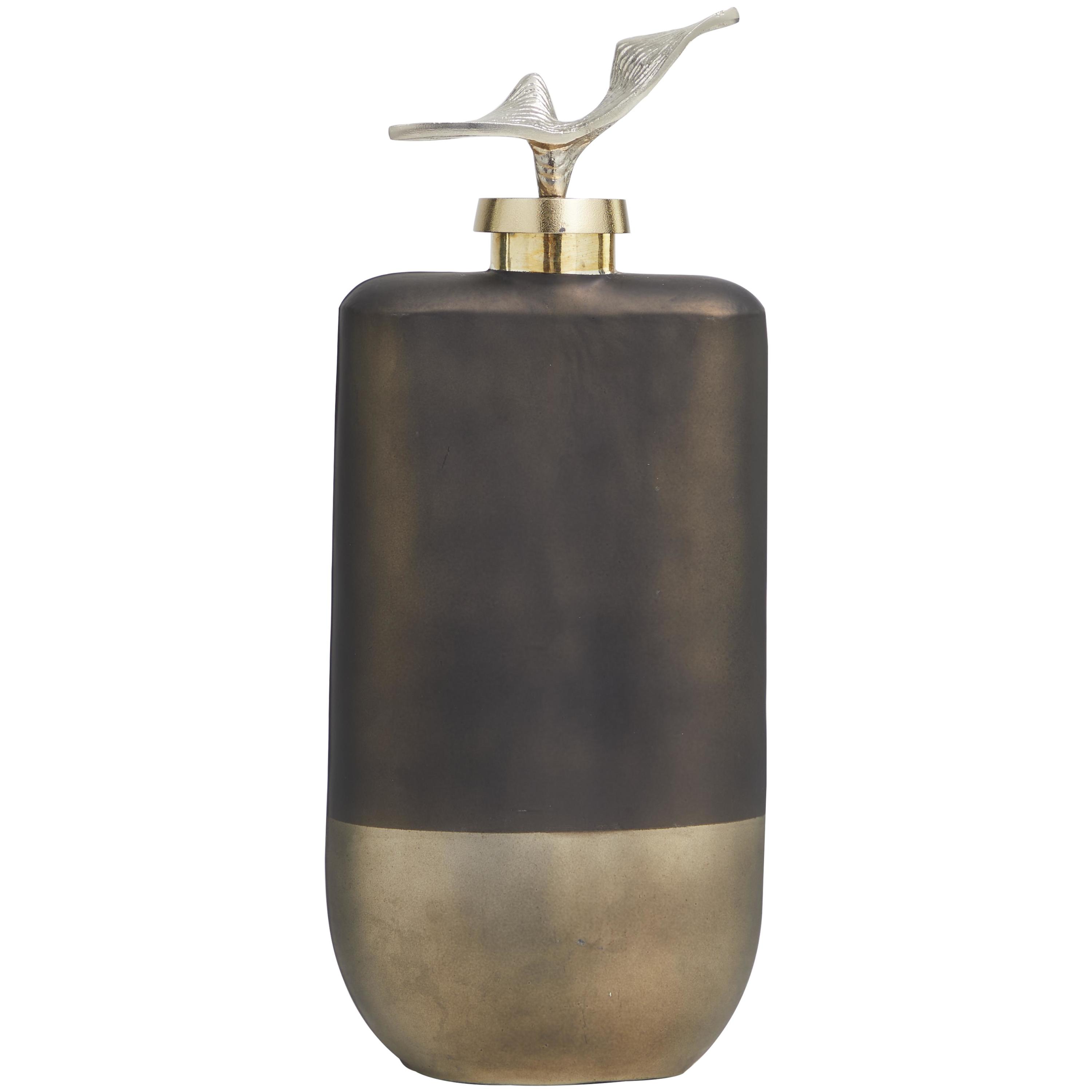 DecMode 7" x 16" Bronze Glass Abstract Colorblock Decorative Jars with Gold Accents and Silver Wave Designed Top, 1-Piece