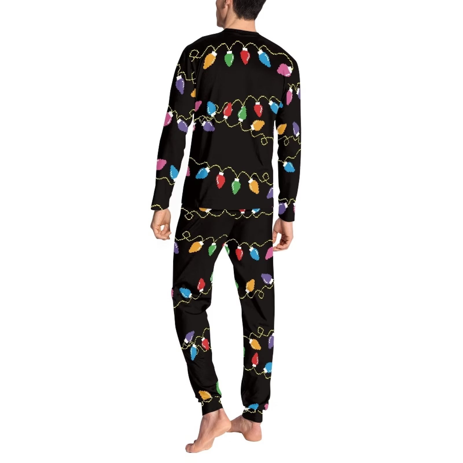 Renewold Family Pajamas Christmas Lights Tracksuit Shirt Pants with Pockets 2 Pieces Softness Long Sleeve Pullover Tops Size 3XL Men Jogger Yoga Sweatsuit Vacation Holiday Gifts