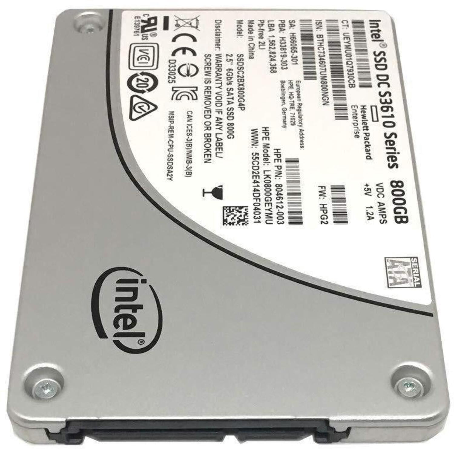 HP 804612-003 Intel DC S3610 Series 800GB 2.5-inch 7mm SATA III MLC (6.0Gb/s) Internal Solid State Drive (SSD) SSDSC2BX800G4P