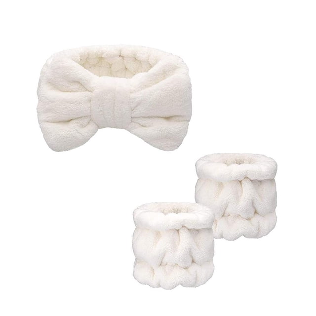 Diadema de maquillaje, conjunto de muñequera para mujeres y niñas, diadema de microfibra de franela para ducha, diadema para el pelo, muñequeras para lavado, Spa, Yoga, deportes