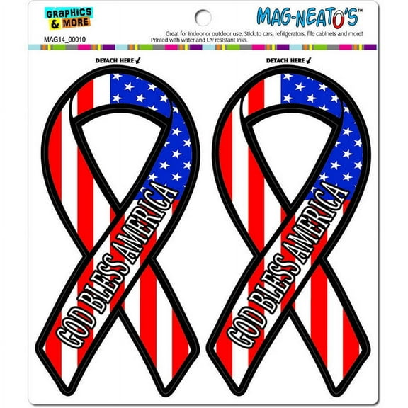 God Bless America USA Flag Support Ribbon Patriotic United States Automotive Car Refrigerator Locker Vinyl Magnet Set