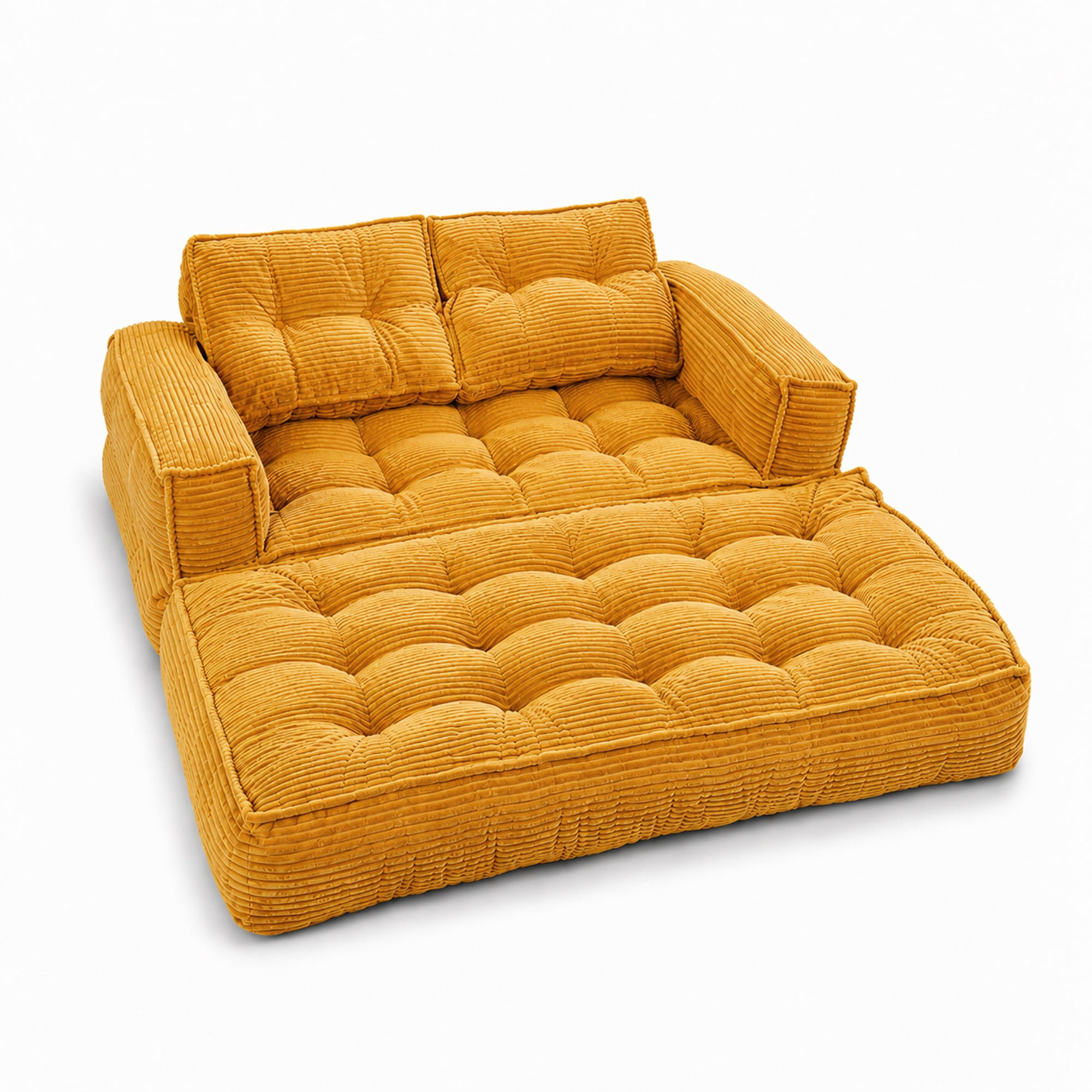 Modular Floor Sofa 51.18 Inch, 2-Seater Corduroy Couch with Chaise Lounge, Lazy Double Sofa for Living Room and Apartment, No Assembly Required, Orange