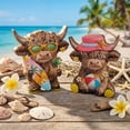 thumbnail image 4 of ZYXWVU 2 Piece Summer Bull Figurines Wooden Beach Style Farm Animal Statues Gift for Calf Lovers Home Shelf Mantel Decor Rustic Coastal Tabletop Ornament, 4 of 5