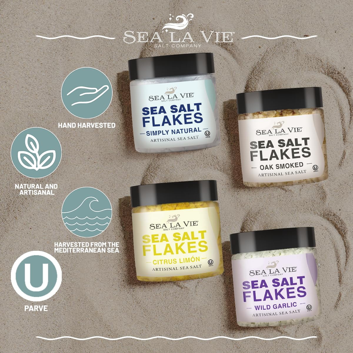 Sea La Vie Artisanal Sea Salt Flakes, Handcrafted Gourmet Finishing Salt, Kosher, 3.5 oz, 4-Pack