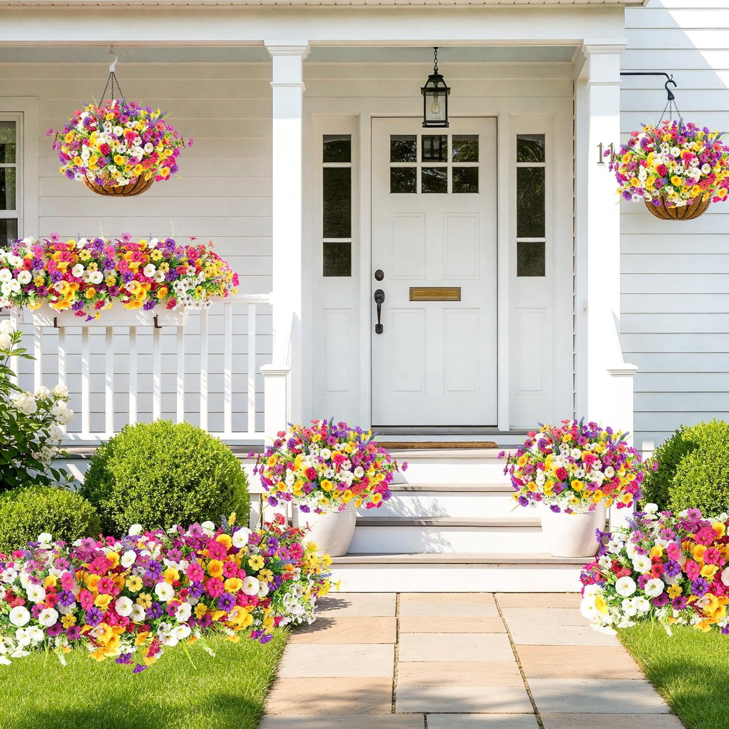 Artificial Flowers for Outdoors, 12 Bundles Mixed Faux Silk Spring Flowers Look Real Fake Plants for Front Door Porch Planter Patio Garden Yard