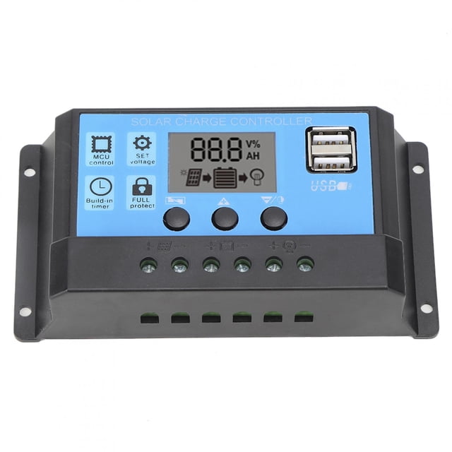 Solar Charge Controller LCD Dual USB PWM Cell Panel Regulator with Load Automatic Identification 12V 24V
