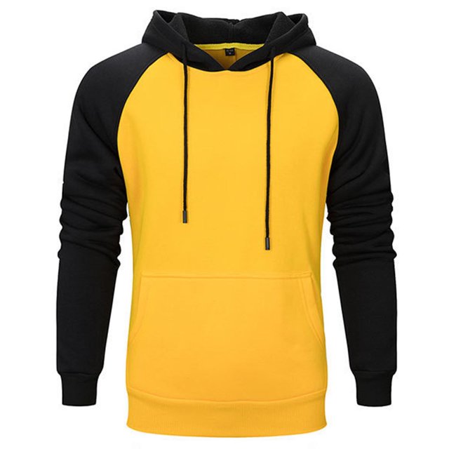 Pompotops Men Hoodies Color Block Patchwork Blend Fleece Pullover Kanga Pocket Sweatshirts on Sale