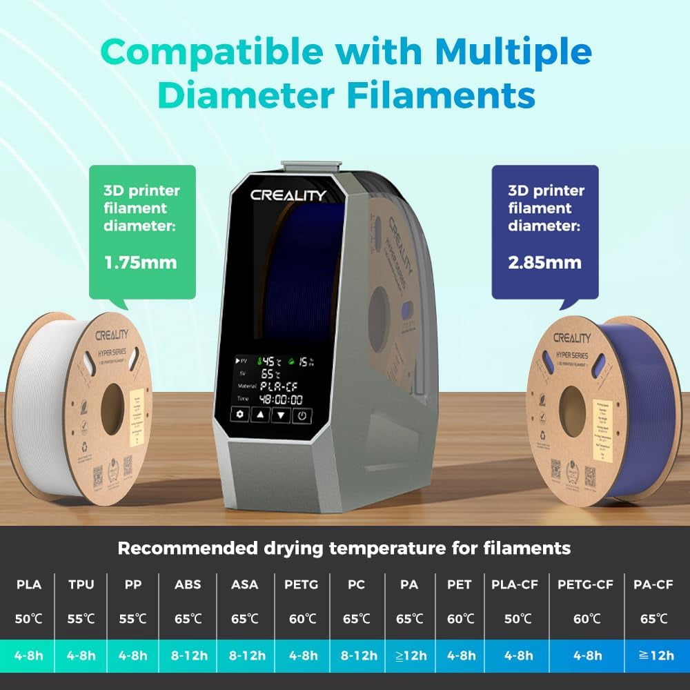 Creality Space Pi Filament Dryer, 1.75/2.85mm, LCD Touch, 360° Hot-Air, 48hr Timer, 113–158°F, 3D Printer Spool Dry Box, 4005010073 - 1 Unit