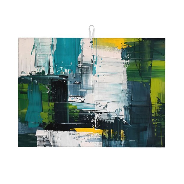 Balery Abstract Brushstrokes Green Blue Alfombrilla de Secado para Cocina, 18x24 Pulgadas, Súper Absorbente para Platos y Encimeras