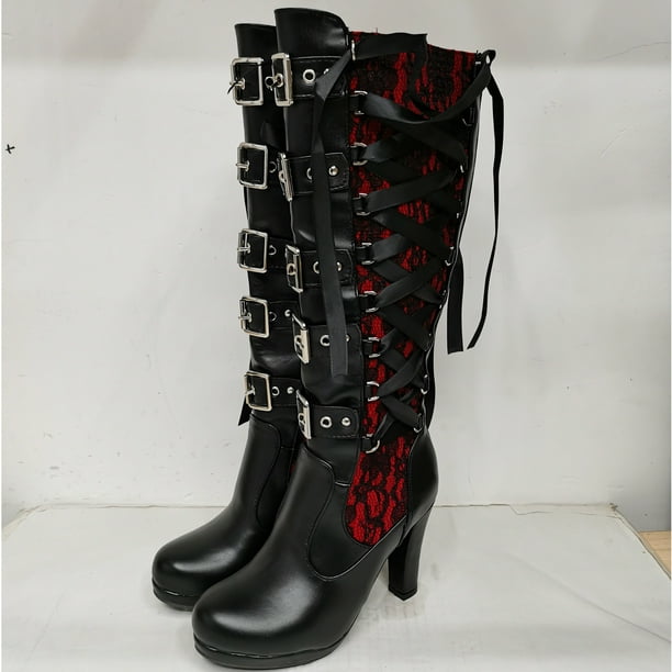 WQJNWEQ Women Boots Fashion Cosplay Tied Leather Kneeth