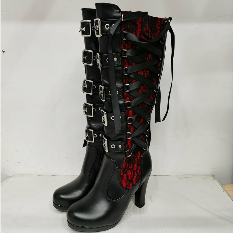 Hvyesh Knee High Riding Combat Boots for Women, Goth Thick Hvyesh Knee High Riding Combat Boots for Women, Goth Thick