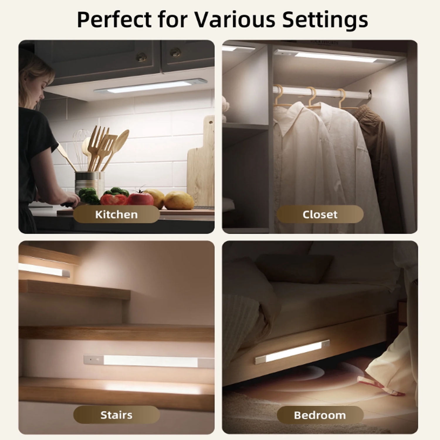 EZVALO 2-Pack Under Cabinet Light 3-Mode Motion Sensor Rechargeable Dimmable, Magnetic Mount with Remote Control for Kitchen Cabinet Bedroom Pantry