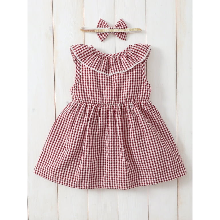  Newborn Baby Girl Summer Clothes Checkerboard Plaid