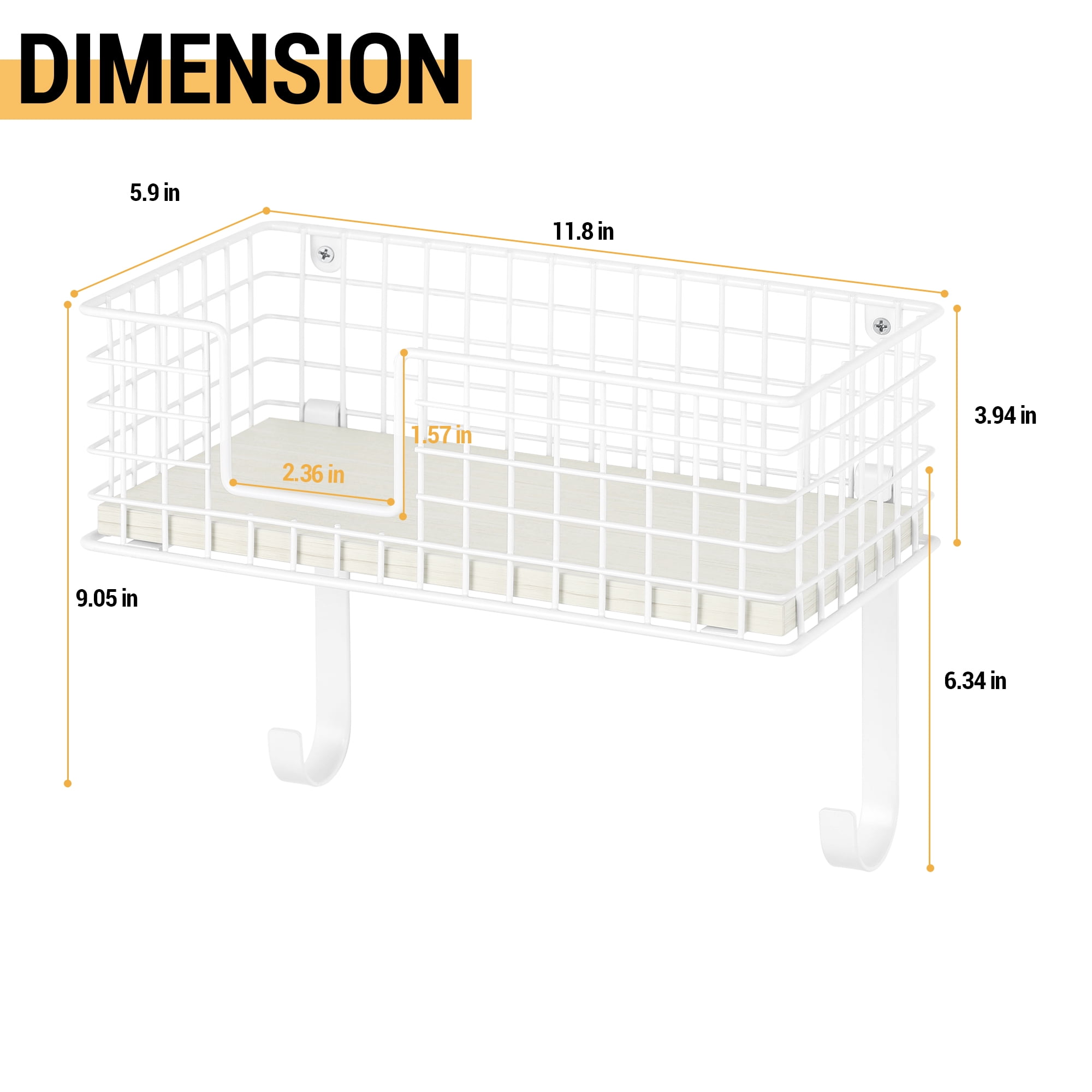 Oumilen Wall Mount Ironing Board Hanger for T-Leg with Storage Basket and Removable Hooks, White
