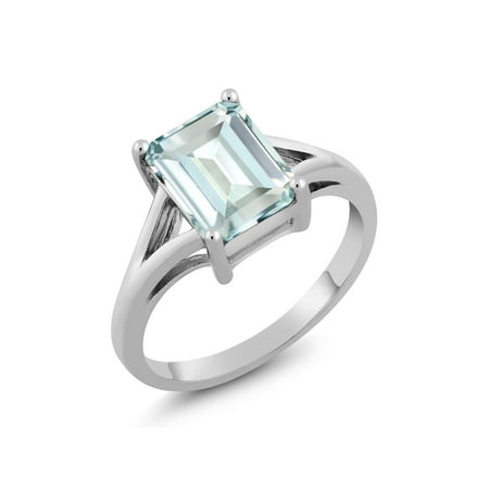 925 Sterling Silver Sky Blue Simulated Aquamarine Women Engagement Ring (2.30 Ct, Emerald Cut 9X7MM)