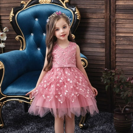 

Uccdo Little Girls Formal Flower Girl Dresses Princess Sequin Wedding Tulle Tutu Dresses Prom Gown 0-5T