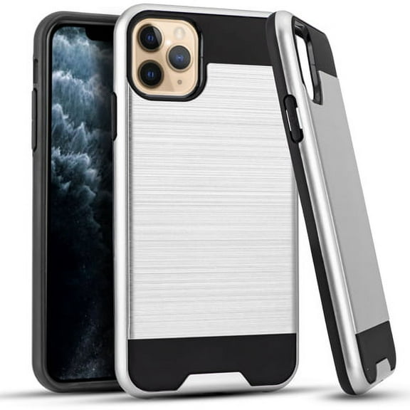 iPhone 11 Pro Max Case, 2-Piece Style Hybrid Shockproof Hard Case Cover with [Tempered Glass Screen Protector] Hybird Shockproof And Circlemalls Stylus Pen-Silver