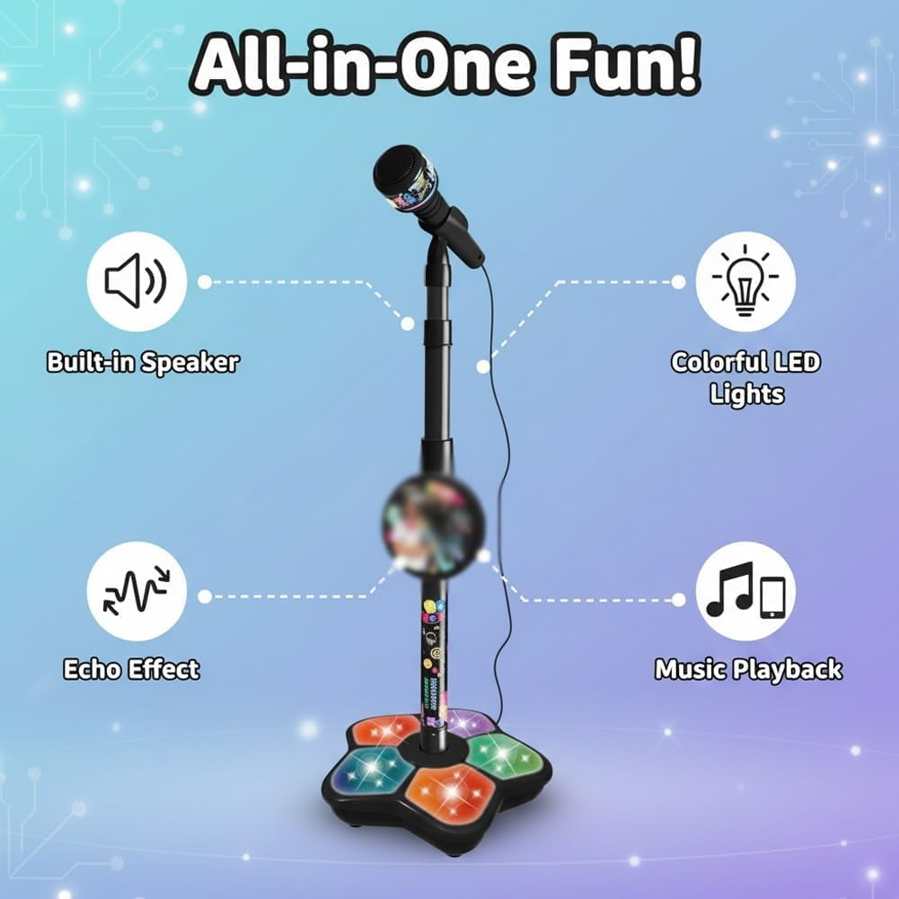 The All-in-One Microphone Toy That Makes Every Day a Concert, 2026 New Karaoke Microphone Toy with Adjustable Stand and LED Lights, Christmas Birthday Gifts for Little Singers