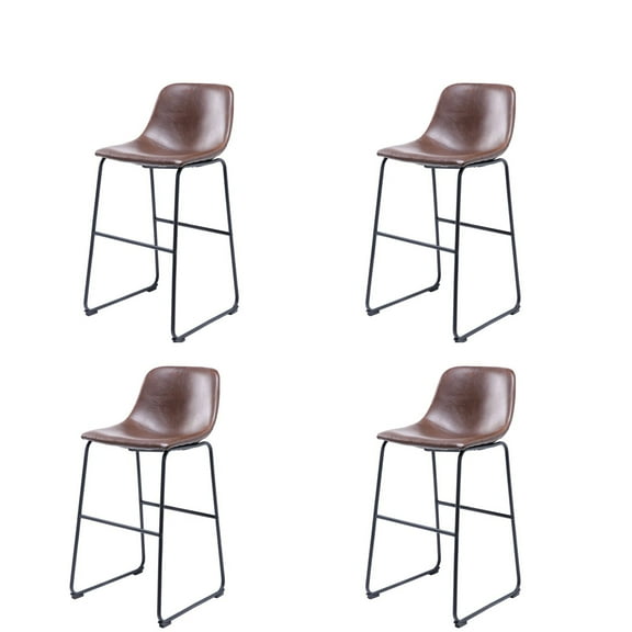 Collingwood Leather Kitchen Island Bar Stool in Brown - Set of 4