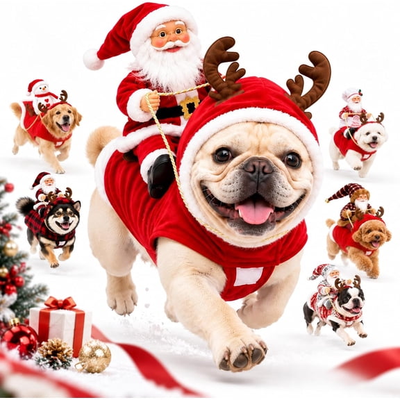 Santa Rider Pet Christmas Costume,Dog Santa Claus Riding Reindeer