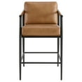 thumbnail image 2 of Spruce & Spring Mid-Century Modern Counter Stool Set with Wood Armrests and Cushioned Sling Seat Set of 2, Cognac Faux Leather, 2 of 11