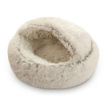 PureCasa Cute Semi-Enclosed Dog Cat Bed for Autumn Winter, Warm Fluffy Pet Pad House Thermal Kennel, Sleeping Cushion Pads for Small Cats Dogs, Modern Home Decor, Round, 1 Pack, 16"x16", Coffee
