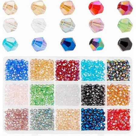 About 1500 Pcs 4mm Faceted Bicone Rondelle Glass Beads Briolette Crystal Czech Spacer Beads 15 AB Colors