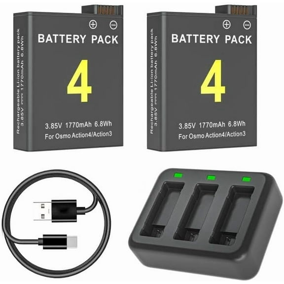 Replacement for DJI Osmo Action 4 Battery, 2 Packs Rechargeable Osmo Action 3 Extend Batteries with Fast Charger Hub