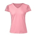 thumbnail image 5 of GigrtiJin Womens Trendy Tops Patchwork Lace Short Sleeve V Neck Solid Color Blouse Slim Comfy Tees, 5 of 6