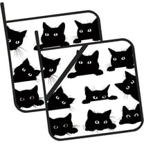 PRIYAL Cute Black Cat Pot Holders Set of 2 Kitchen Heat Resistant Potholder for Microwave Cooking Baking Oven End Dishes and BBQ