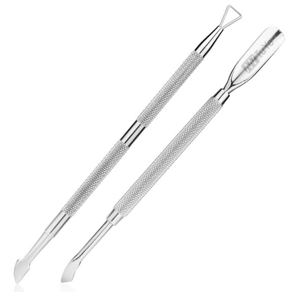 ZJQYDS 2PCS Cuticle Pusher and Cutter Set, Triangle Cuticle Nail Pusher Peeler Scraper, Professional Grade Stainless Steel Cuticle Remover, Sustained Pedicure Manicure Tools for Fingernails Toenails