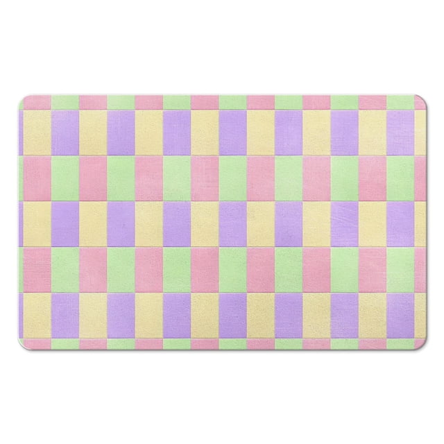 Machine-Washable Long Bath Mat - Checkered Bathroom Runner Rug, 20x32 inches, Non-Slip, Soft Microfiber, Water-Absorbent.