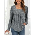 thumbnail image 3 of ANYJOIN Womens Long Sleeve Tunic Tops Pleated Square Neck Casual Loose Fit Blouse Shirt, 3 of 5