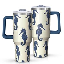 OBREWU Ocean Seahorse Tumbler with Handle and Lid,Ocean Seahorse 40oz Double Wall Vacuum Insulated Tumbler,Cups Gift for Women and Men