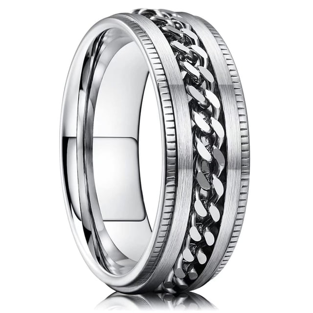 Anillo giratorio King Will INTERTWINE de acero inoxidable plateado