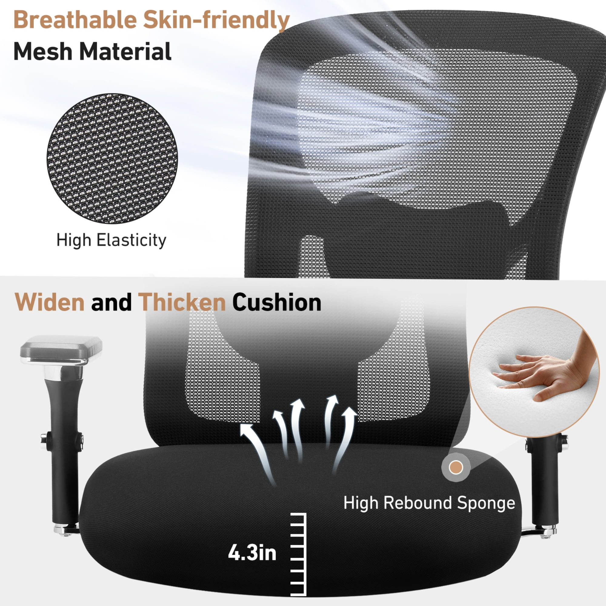 EDX Ergonomic Office Desk Chair 500lbs, Heavy Duty Computer Chair with Adjustable Armrest, Computer Executive Desk Chair , Lumbar Support, Black