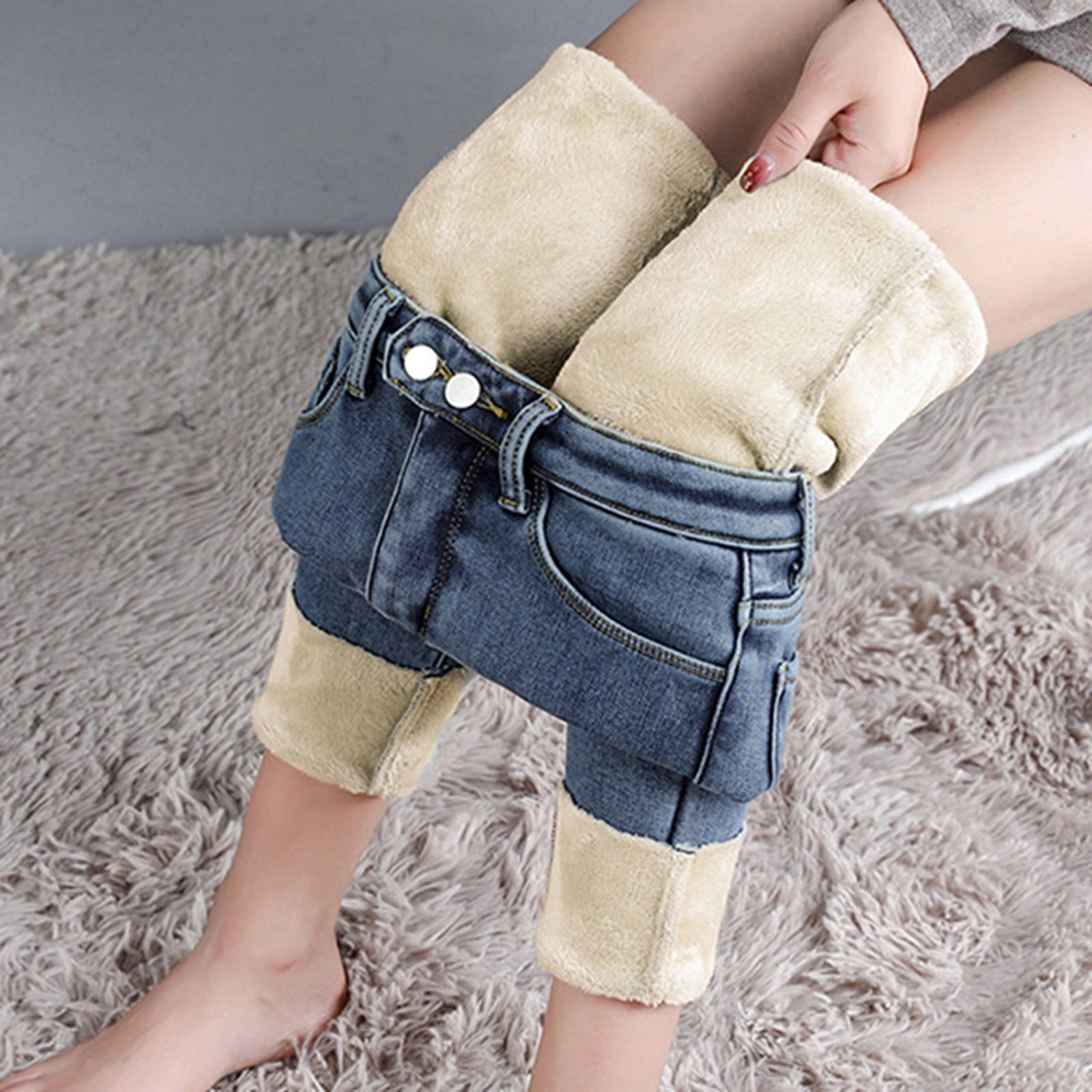 Rbaofujie Cargo Pants Women Deals Clearance Fleece Lined Thermal Winter High Waisted Thick Flannel Pants Slim Fit Stretch Warm Jeggings Other