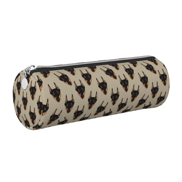 Disketp Cute Black Dog Estuche Organizador de Lápices de Cuero, Estuche de Oficina con Cremallera para Bolígrafo y Lápiz